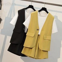 K.ONLIE SHOP여성 여름 반팔티 반바지 조끼 쓰리피스 코디세트 정장 여성오피스룩 여성정장세트