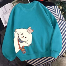 TUTU FEEL 귀여운 강아지 프린팅 특양면 여성 맨투맨 긴팔 티셔츠