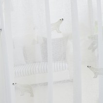 thdeco 키즈 예쁜 화이트 가리개 린넨 북극곰 베어 이글루 자수 봉집 맞춤제작 아이방 커튼