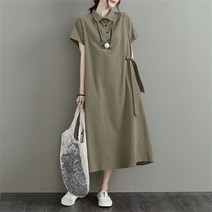 Ai-Ilmae 빅사이즈 원피스 심플 린넨 반팔 롱원피스 우아한 하객룩