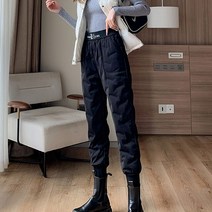 패딩 골프 바지 여성 겨울 조거 팬츠 기모 누빔 캐주얼 조깅 다운 코튼 하이 웨이스트 웜 블랙 카고 스웨트 두꺼운 스노우웨어 발목 길이 하렘 판타 론