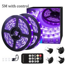 5m LED 블랙 라이트 스트립 키트 360 12V 유연한 UV 설치 가족 침실 파티 웨딩 할로윈 다크, 5m with control, CHINA, NO PLUG