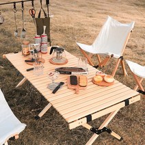 캠핑 테이블 집콕캠핑 간편조립 원목 접이식 집 안 인테리어 3가지사이즈, 브라운