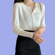 크롭 짧은 라운드 가디건 무지 노카라 봄 여름 간절기
