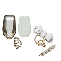 루루형제 BMW 미니쿠퍼 1 2 3 4 5 6 7 x5 x6 x4 시리즈 스마트 자동차 키케이스 + 번호키링 + 가죽 리본 키링 세트 3 4버튼, 키케이스+번호키링+가죽리본키링, AB-03, 크림화이트