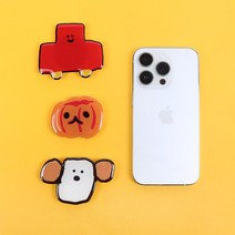 이모지 아크릴 그립톡 핸드폰 거치대 3단 귀여운 휴대폰 악세사리 이모티콘 이미지 캐릭터, 레드카