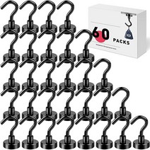 LOVIMAG 튼튼 자석 후크 튼튼함 11.3kg(25파운드) 희토류 냉장고용 교실 크루즈 가정 주방 직장 사무실 및 차고용 천장 - 30팩 163261, Black_60p-25lb