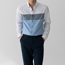 스타일 에스 M-4XL 슬림핏 배색 버튼 다운 긴팔 셔츠