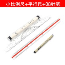 스케일자 삼각 스케일 템플릿 자 무료 황금원숭이 삼릉축척 30cm 대 크기 비율 제도 틀, 14 평행자+작은 비율+0.8니들펜