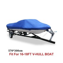 210D 패브릭 트레일러블 보트 커버 14-22 피트 방수 자외선 차단 낚시 스피드 V-모양 캔버스 텐트, Blue 16-18FT