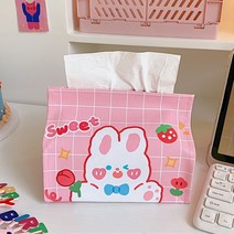 자개소반 Wamp G Kawaii PU 티슈 상자 부드러운 귀여운 토끼 데스크탑 냅킨 보관 여자 심장 학생 테이블, 01 strawberry bunny