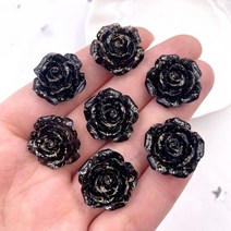16pcs 18mm 수지 금박 장미 flatback 꽃 라인 석 보석 스크랩북 웨딩, 검은색