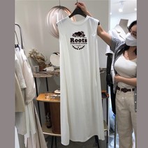 여성 빅사이즈 라운드 민소매 티셔츠 원피스 여 루즈핏 가림 롱 티셔츠 스커트