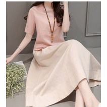 여성 여름 편한 치마 상하의세트 캐주얼 린넨 루즈핏 투피스