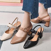 여름슬리퍼 스트랩샌들힐 스틸레토 솔리드 청키 샌들 가죽슬리퍼 웨지힐샌들 스트랩샌들힐 뾰족 하이힐 미끄럼 방지/통기성&초경량 굽 6cm