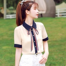 날달여 여성 봄 여름 빅카라 리본 반팔 블라우스 티 셔츠