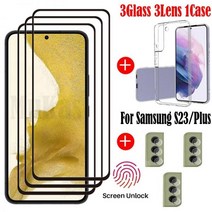 전체 접착제 지문 잠금 해제 강화 유리 삼성 갤럭시 S23 화면 보호기 유리 카메라 필름, Only 3Lens, Black_For S23