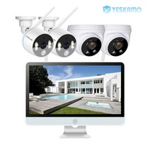 [가정용녹화기] YESKAMO 예스카모 500만화소 8채널 실내 실외 무선 보안 CCTV 카메라 세트 감시카메라 세트(HDD 미포함), 16) 16인치 실내2대 경보2대 풀세트