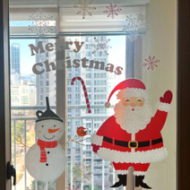 피노마켓 크리스마스 스티커 창문 스티커 윈도우 데코 스티커 PET 스티커, 디자인 B[산타할아버지와 눈사람]