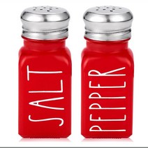 2pcs 바베큐 확산 병 소금 후추 병 세트 유리 조미료 병 광장 Cruet 블랙/화이트/레드, 빨간색, 2개