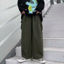 여자카고바지 카고팬츠 조커팬츠스트릿웨어 카키 카고 팬츠 여성 오버사이즈블랙 와이드 레그 바지 힙합 포켓
