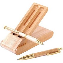 일본직발송 3. OKURAYA 볼펜 세트 목제 샤펜 서있는 펜 케이스 3 점 세트 고급 천연 나무 선물 선물 상자, One Size, 자연