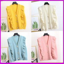 포텐만발 여성 의류 니트 조끼 프릴 베스트 레이스 겨울 봄