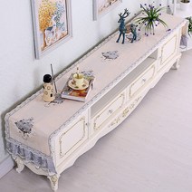 chinapnp0.5 테이블러너 텔러비전선반 식탁보 레이스 패브릭아트 직사각형 거실 화장대 신발장 긴테이블 커버먼지방지 덮개천, T03-행복나무 그레이, C01-40*180CM(적합 장롱 110-140CM)