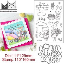 밤별이 빛나는 금속 절단 및 스탬프 스텐실 DIY 스크랩북 엠보싱 곰 여우 토끼 달 Litte 스타 세트, 04 2-Die and Stamp