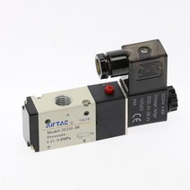 피팅밸브 공압 피팅 3 웨이 2 위치 공기 방향 제어 솔레노이드 밸브 3V21008 DC12V AC110V AC220V 머플러, 3V210-08, DC 12V