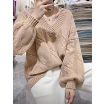 프리사이즈 꽈배기 브이넥 스웨터