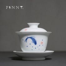 전통 찻잔 보이차 말차 다완 정호 개완 막사발 찾잔 130ML 손그림 ​​잉어 백자
