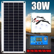 30w 12v 태양 전지 패널 키트 듀얼 usb 출력 태양열 충전 보드 야외 배터리 전원 충전기 (자동차 요트 용 10-60a 컨트롤러 포함), 유일한 태양 전지판