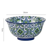 꽃무늬그릇 일본식 조주 세라믹 밥 그릇 underglaze 색상 고온 방지 가정용 샐러드 그릇 인스턴트 국수 그릇 전자 레인지 특수 그릇 안티 스케일링, 6.3인치 파란색과 흰색 그릇 3개