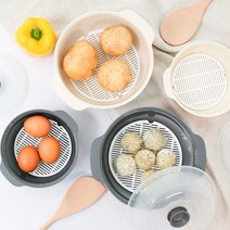 전자레인지 국산 찜기 소형+중형 세트 만두 고구마 감자 계란찜 용기 라면끓이기, 블랙