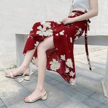 플라워 밴딩 여자 주름 롱 꽃무늬 스커트 여름 패션 꽃 치마 스트링 벨트 원피스 랩 휴가 비치 느슨한 긴