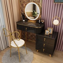 모던 럭셔리 화장대세트 LED거울 콘솔 서랍형 화장대, 블랙 80CM 세트_일체형