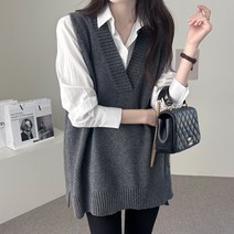 바이단미 MADE 여성 니트 베스트 스웨터 브이넥 루즈핏 박시 오버핏 램스울 와이드 조끼
