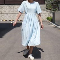 다나나나 깅엄 체크 백버튼 스트랩 플리츠 롱 원피스