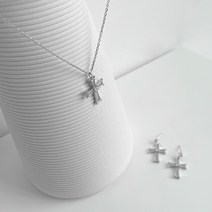 고딕 채플 크로스 순은목걸이 925실버 십자가 팬던트 체인 목걸이 화이트 (JAS0149)