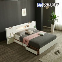 동서가구 네오 엘린 호텔식 LED조명 3서랍 벙커 슈퍼싱글 킹 침대프레임 2협탁 택1 NEO836, 2_킹 침대프레임+협탁2, 화이트