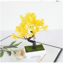 Garden Arrangement Plastic Bonsai Small Tree Pot Fake Flower Home Table Decoration, 05 Yellow