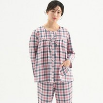 메이플라워 핑크체크 여성 순면 주자면 긴팔 잠옷 세트
