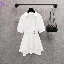 셀럽당 여성용 벨트 셔츠 언발란스 밑단 셔츠 빅사이즈