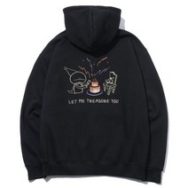 꼼파뇨 기모 TREASURE Hoooly 자수 후드티 후드 티셔츠 블랙