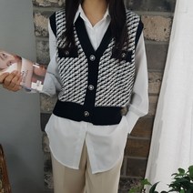 상상그이상 여성용 패턴 트위드 니트조끼 부드러운 필수 블라우스 코디세트 촉감좋은 오픈형 베스트 사이즈좋은 보풀없는 고급스러운 이너 가성비 좋은 레이어드 조끼세트