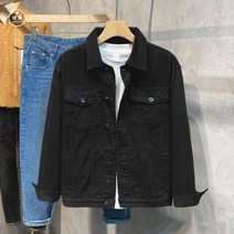 남성데님코트 차오쿠 멋진 뒷면 영문 플라워상의 블랙 가을 카고 클래식 카라넥 재킷 2585553581