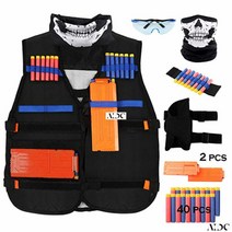 너프건 전용 전술 조끼 세트 허리티 다트 총알 탄띠 고글 방탄복 마스크 풀세트, BX0011