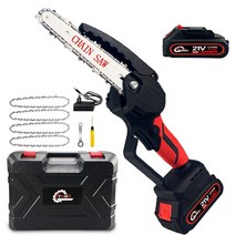 YUON 독일 6인치 무선 소형 전기톱 체인톱 충전식 21V 풀세트, 옵션1(맛데리1개), 1개