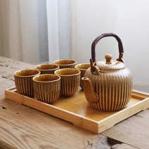도쿠리 사케잔 일식 이자카야 쟁반 배달 영청 도자기 다기 세트 가정용 찻주전자 찻잔 경덕진 들량호 라지 사이즈 식, 가마 누렇게 변색 - 들보 다기 세트